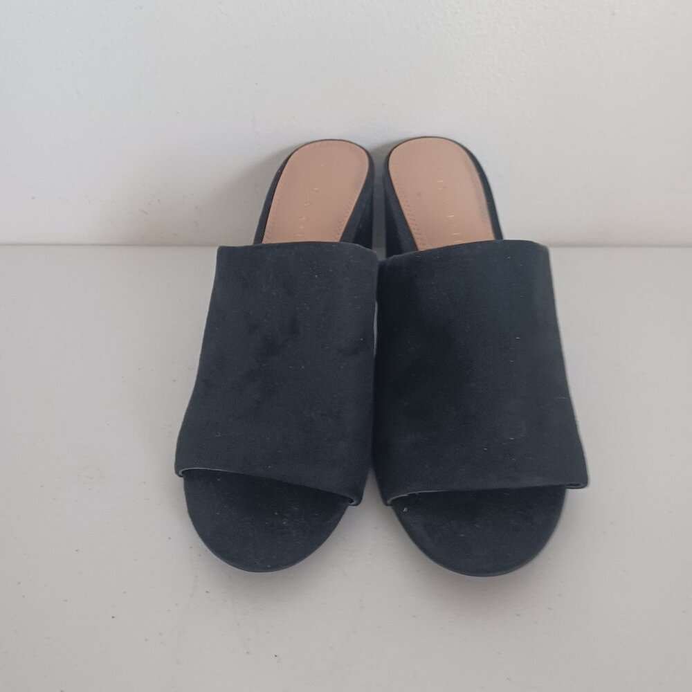 Kelly & Katie Womens Borea Slide Sandals Wide Strap 2.5" Heels Black Size 9.5M